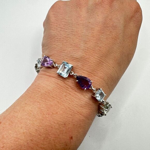 NWOT 7" One-of-a-kind Multi-gemstone bracelet in sterling silver! - Picture 12 of 13